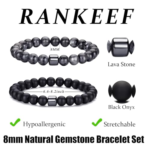 Mens Beaded Bracelets Set 8MM Tiger Eye Lava Stone Stretch Natural Stone Men's Bead Bracelet Mens Bracelet - color: 2, Black, Gray Bracelet
