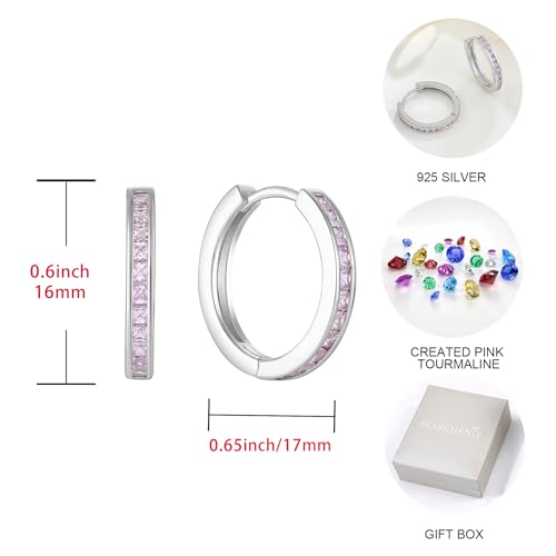 Starchenie Huggie Hoop Earrings for Women 925 Sterling Silver Princess Cut Birthstones Jewelry Gift - color: 10-Pink Tourmaline-Oct