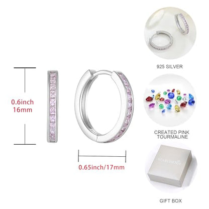 Starchenie Huggie Hoop Earrings for Women 925 Sterling Silver Princess Cut Birthstones Jewelry Gift - color: 10-Pink Tourmaline-Oct