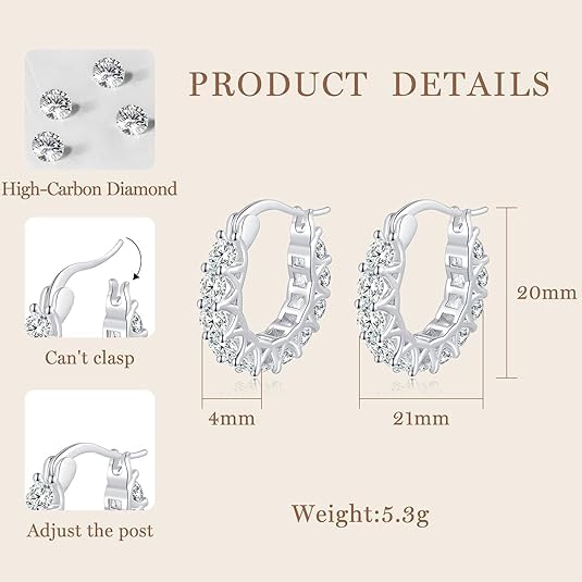 2 Pairs Gold/Silver Hoop Earrings For Women Set Trendy,14K Plated Gold Chunky Huggie Hoop Earings Pack,Oval Twisted Statement Silver Hoops,Fashion Jewelry Gift - color: B2 20mm big CZ hoops set