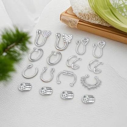 D.Bella Fake Septum Hoop 20G Faux Nose Piercing Hoop Clip on Nose Rings Non Piercing Fake Septum Lip Ear Ring Faux Body Piercing Jewelry for Women Men - color: Color C