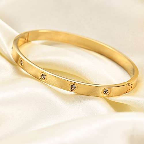 MYNENEY Womens Bracelets Stainless Steel Pave Cubic Zironia Stackable - color: 6mm-Crystal Gold, size: 6.3 Inch