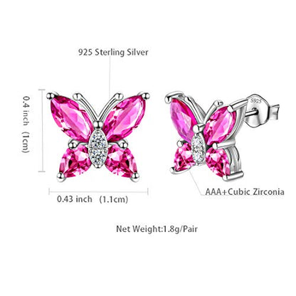 Butterfly Birthstone Stud Earrings - Women 925 Sterling Silver Butterflies Birthstone Stud Earrings Birthday Gift for Women - color: G.July