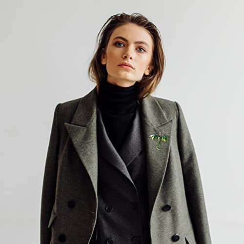 Collar Chain Pin for Men and Women - Hanging Tassel Brooch Lapel Pin for Business Suits - Bar Pin With Long Chain - Gifts - color: O: Dragon brooch green