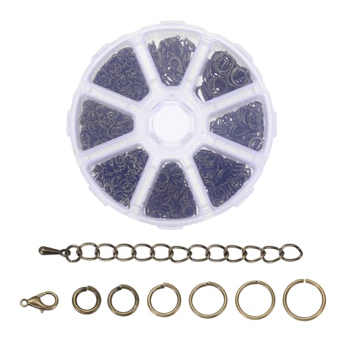 MECCANIXITY 1320Pcs Jump Rings for Jewelry Making, 6 Sizes Jewelry Making Kit with Lobster Clasps & Chains for Keychains Earings Necklace Repairing DIY Crafting(Bronze, 1Set) - color: Bronze