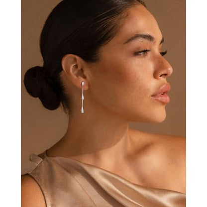 Dangle Earrings for Women Trendy, 14K Gold Plated CZ Huggie Drop Earrings, Dainty Long Chain Prom Wedding Jewelry Gift for Her - style: 1 Pave CZ Silver