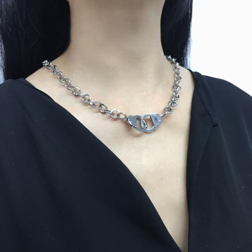 Succuba Stainless Steel Handcuff Choker Necklace Chain Pendant Choker Collar Necklace for Women and Men from 16 to 24 Inches with Box - color: A, size: 22 Inches