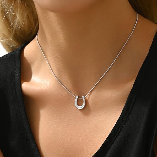 Gold Necklace for Women Dainty 18K Gold Plated | Sun Horn Crescent Moon Lucky Horse Shoe Pendant Necklace Waterproof Stainless Steel Trendy Jewelry, Gift Box Included - color: U Shape-White Gold