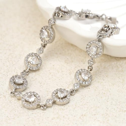 Tennis Bracelet for Women 14K Gold Plated Cubic Zirconia Bracelet,Classic Crystal Tennis Bracelet, Rhinestone Delicate Bracelet Gift for Her - style: Heart Cut-White