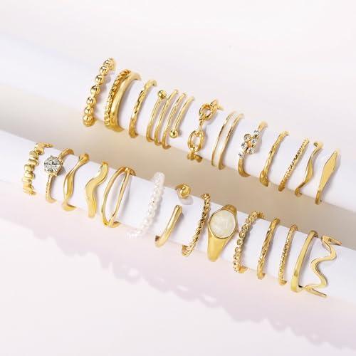 15-25 Pcs Chunky Gold Rings Set for Women, Stackable Finger Midi Rings, Dainty Gold Stacking Statement Womens ring pack - color: A-Gold-25Pcs