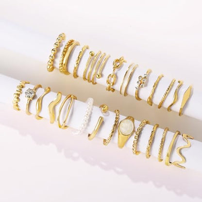 15-25 Pcs Chunky Gold Rings Set for Women, Stackable Finger Midi Rings, Dainty Gold Stacking Statement Womens ring pack - color: A-Gold-25Pcs
