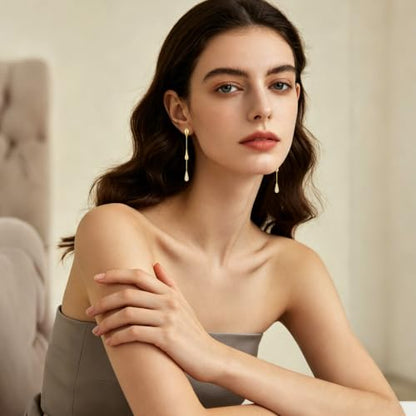 Dangle Earrings for Women, 14K Gold Plated Long Tassel Zircon CZ Huggie Drop Earrings, Trendy Long Chain Earrings for Wedding Party Prom Jewelry Gift - style: Teardrop CZ