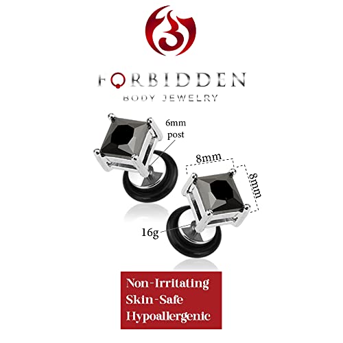 16g Surgical Steel Square Crystal Dia Cut Cheater Plug Earrings (Choose CZ Color) - color: Black CZ