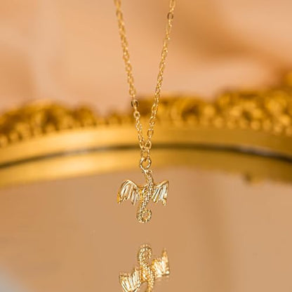 HANLI 14K Gold Plated Necklaces for Women - Dainty Butterfly, Star of David, Moon and Star, Sun, Lotus, Infinity, Hummingbird, Bee,Boots,Chill,Sunflower Pendant Designs - Elegant Jewelry for Women - color: Dragon-necklace