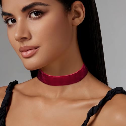 Velvet Choker Necklace for Women Goth Halloween Y2K Ribbon Collar Set - color: 2.54cm-12pcs-wine red