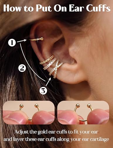 LOLIAS 925 Sterling Silver Ear Cuffs Non Piercing - 14K Gold Plated Ear Cuff Earrings for Women Adjustable Clip on Cartialge Earrings Non Pierced Fake Earring Stacks - color: 14K Gold-Cross Style