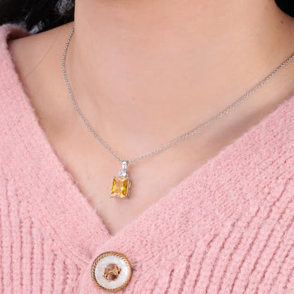 CiNily Rectangular Crystal Necklace for Women Trendy, Pendant Necklace with Chain 14K White Gold | Gold Plated Multicolor Birthstone Pendant Necklaces Boho Jewelry for Christmas Birthday Wedding - color: Silver-Yellow cz