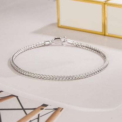 Dainty 925 Sterling Silver Chopin Chain Bracelet Women Bohemian Stackable Figaro/Box/Snake Bracelet 2MM 5 "5.9" 6.3 "6.7" 7 "7.5" 8" Jewelry Gift - color: Silver, size: 8 inches