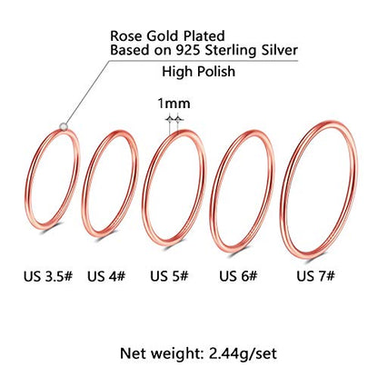 PROSTEEL Stainless Steel Rings Set, Women's Plain Band Knuckle Stacking Midi Rings Comfort Fit, Silver/Gold/Rose Gold/Black Tone, Multi Size #4-#12 - color: J 5 pcs-Rose Gold Plated Sterling Silver