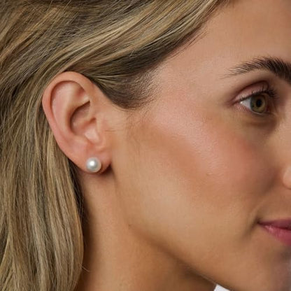 WFYOU Pearl Earrings for Women 925 Sterling Silver Stud Earring | 14K Gold Plated Hypoallergenic Stud Earrings, White Diamond Dainty Bridal Earring, Trendy Jewelry, Wedding Party Gifts - color: Silver A, size: 8mm