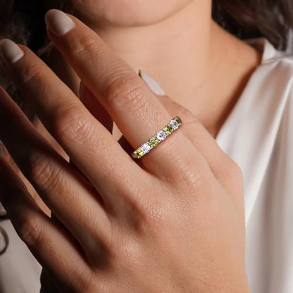 Birthstone Wedding Band Eternity Rings 925 Sterling Silver Rings Stackable Anniversary Engagement Rings Cubic Zirconia Inlaid Created Garnet/Amethyst/Sapphire Ring 7 Stone Ring, Size 6 to 10 - color: Peridot & 5A CZ