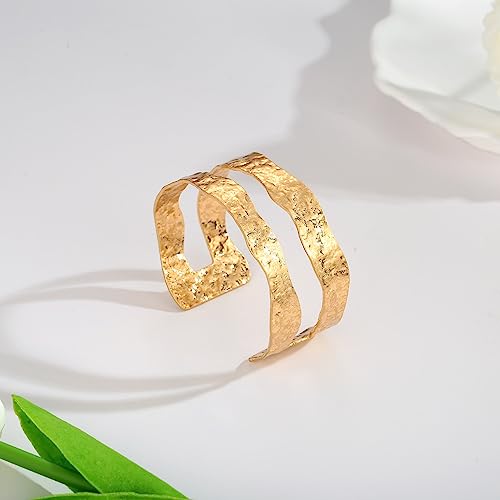 Gold Cuff Bracelet for Women Chunky Multi-layer Cross Wire Open Bracelet Hollow Wide Cuff Bracelets Adjustable Gold Open Cuff Bangle Bracelet - color: Gold Double-layer Bracelet