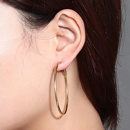 Large Hoop Earrings for Women 4 Pairs Stainless Steel Gold and Silver Hoop Earrings Set Lightweight Hypoallergenic Big Hoop Jewelry for Everyday Party and Gifts 40mm 70mm - color: Gold-50mm