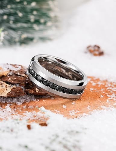 King Will 316L Stainless Steel Wedding Band for Men Cubic Zirconia Inlay | Silver-Tone, 6/7/8mm, Comfort Fit, Durable, Zirconia inlay, Promise Gift - color: Steek-Black-8mm