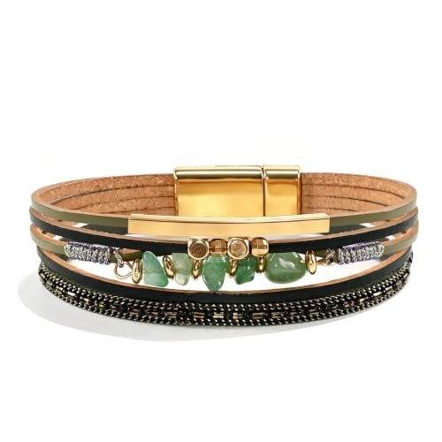 Wrapped Bracelets for Women,Leather Boho Bracelets for Women - color: Stone-Green