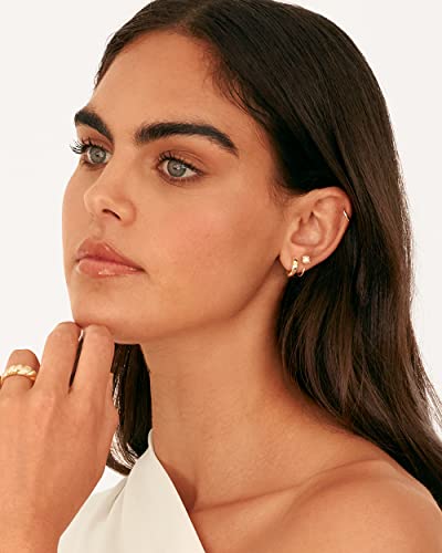 PAVOI 14K Gold 925 Sterling Silver Huggie Half Hoop Earrings for Women | Tiny Boho Colored Cartilage Earring | Blue, Green, Amethyst, Garnet, Black CZ, Turquoise, Opal, Pearl - style: Pearl