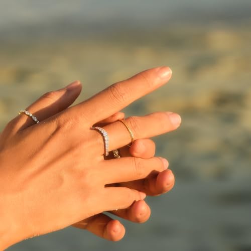 STORYJEWELLERY Gold Plated Rings for Women, Stackable Rings, Gold Plated Wedding Bands for Women, Twisted Pointer Finger Ring, Thin Band Ring