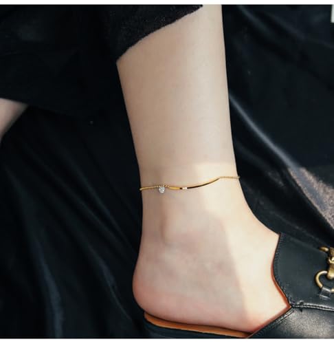 Dainty Gold Anklets for Women Stainless Steel Simple Ankle Bracelets Summer Beach Foot Chain Jewelry Gift - color: Smile CZ