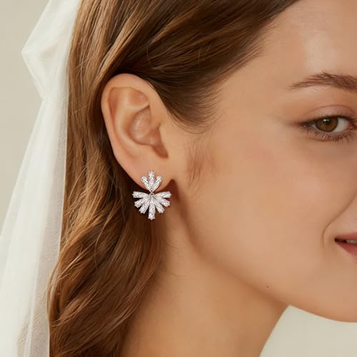 Gemsme Bridal Wedding Earrings for Brides Bridesmaides, 925 Sterling Silver Posts hypoallergenic Cubic Zirconia stud,Drop & Dangle Earrings for Women Jewelry Gifts - color: White - Flower Shape