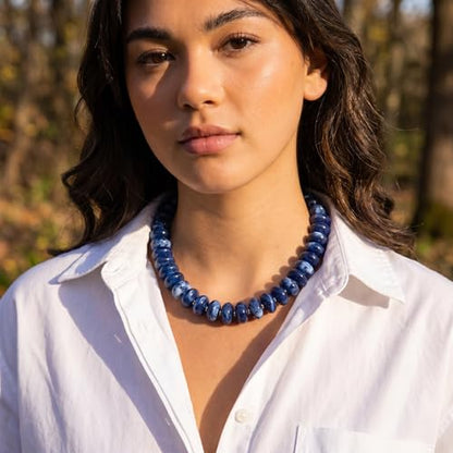 Elegance 11 designs Colorful Chunky Beaded Necklace for Women,Thick Acrylic Disc Bead Choker Statement Necklace Cute Trendy Necklaces Jewelry Gifts for Women - color: Navy blue