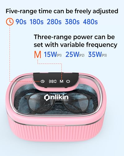 35W Ultrasonic Jewelry Cleaner, 45KHz Retainer Cleaner for Jewelry, 5 Timer & 3 Power Modes, Eyeglasses, Rings, Watch Strap, Dentures - 20oz, 304 Stainless Steel Tank, Quiet <38dB (Pink) - color: Pink