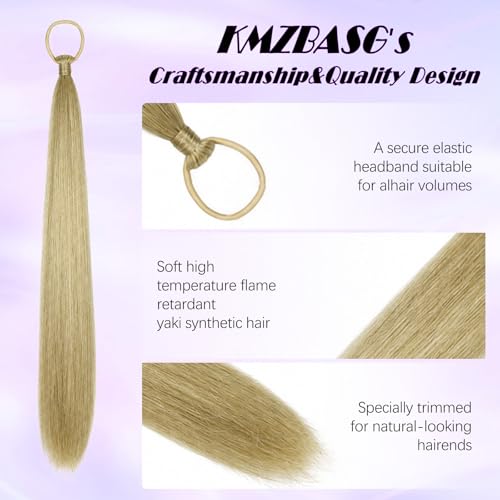 Ponytail Extension with Hair Tie, 26 Inches, 2 PCS | Mixed Blonde Yaki Straight DIY Braided Hairpieces Sleek Light and Soft Fluffy Stayle Ponytail for Women Daily Party Use - color: Mixed Blonde