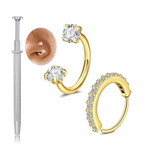 18g 20g 22g Nose Rings Hoops Silver Gold Hoop Nose Ring Surgical Steel Hypoallergenic Cartilage Hoop Earring Thin Helix Earring Hoops Tiny Small Lip Rings Piercing Jewelry 6mm 8mm 10mm - color: Gold 20g 8mm Gem