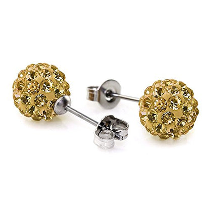JewelrieShop Rhinestones Crystal Ball Stud Earrings Set Fireball Disco Ball Pave Bead Earrings Hypoallergenic for Women - color: Set M. 8mm x 3 Pairs (White, Rose Gold, Gold)
