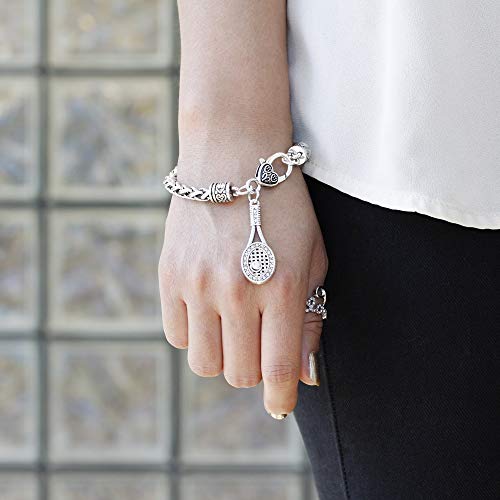 Silver Customized Charm Bracelet with Cubic Zirconia Jewelry - style: Tennis Racket