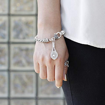 Silver Customized Charm Bracelet with Cubic Zirconia Jewelry - style: Tennis Racket
