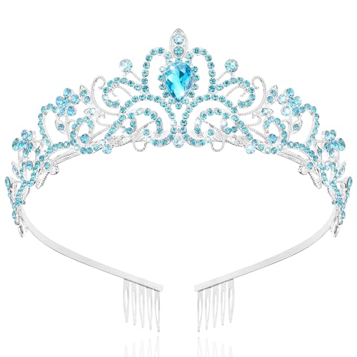 TAROSE Tiaras for Women, Birthday Crown and Sash for Girls | Birthday Sash Sunglasses Outfit, Birthday Gift for Women Girls, Goddess Crown Bride/Halloween/Prom/Party/Costume - color: 1 G. Silver+lake Blue