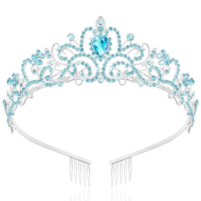 TAROSE Tiaras for Women, Birthday Crown and Sash for Girls | Birthday Sash Sunglasses Outfit, Birthday Gift for Women Girls, Goddess Crown Bride/Halloween/Prom/Party/Costume - color: 1 G. Silver+lake Blue