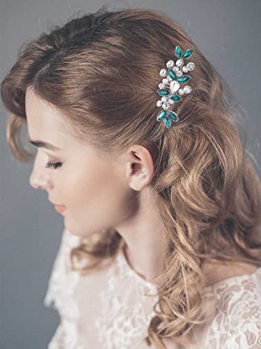 Catery Rhinestone Bride Wedding Hair Comb Green Caystal Side Comb Bridal Hair Piece Headpiece Bridesmaid Head Jewelry Hair Accessories for Women and Girls (Green) - color: Green