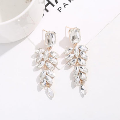 Elegant Rhinestone Statement Earrings Sparkly Cluster Crystal Drop Dangle Earrings Teardrop Chandelier Earrings Wedding Bridal Prom Earrings for Women - color: C:White