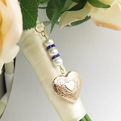 IDLAN Locket for Bouquet - Memorial Wedding Gift Bride Pendant Keepsake Something Blue - style: Heart Locket