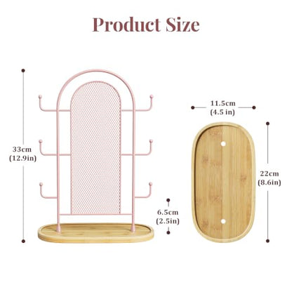 bussdis Jewelry Holder Organizer Earring Display - Earring Storage Tree Stands Towers With 6 Hooks 300 Studs Wood Tray Pink Metal Rack - color: Pink