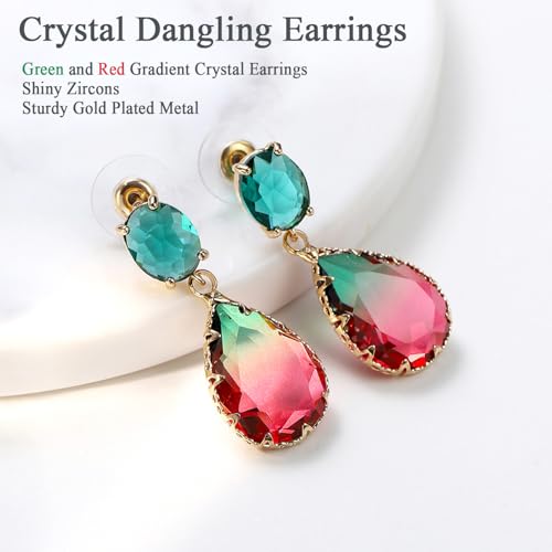 Crystal Earrings CXUEMH Teardrop Earrings for Women Blue and Green Dangle Earrings Elegant Earrings for Prom Emerald Green Earrings Formal Jewelry Crystal Drop Earrings - color: green and red