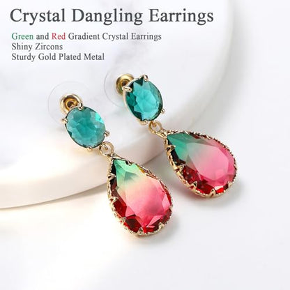 Crystal Earrings CXUEMH Teardrop Earrings for Women Blue and Green Dangle Earrings Elegant Earrings for Prom Emerald Green Earrings Formal Jewelry Crystal Drop Earrings - color: green and red
