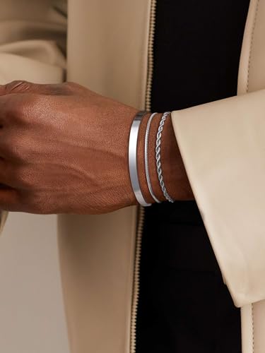 Mens Bracelet, Dainty Silver Plated Bracelets for Men Non Tanish Fashion Mens Jewelry Simple Cuban Snake Rope Link Bangle Chain Bracelet Mens Accessories 6.5/7/7.5/8/8.5/9 In - style: 7.5 IN