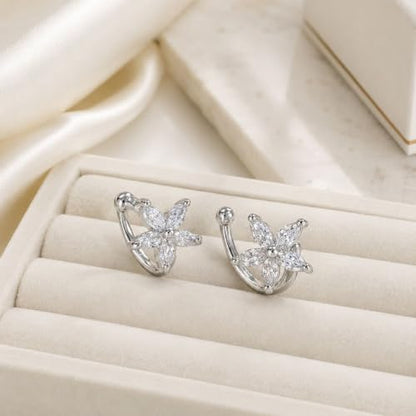 Flower Ear Cuff Set for Women Non Piercing Cartilage Earrings Clip On Wrap Cuffs Stackable Jewelry Gifts - color: A2: silver flower ear cuff